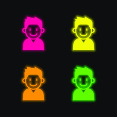 Boy four color glowing neon vector icon