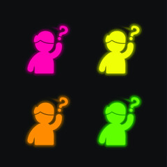 Hand four color glowing neon vector icon