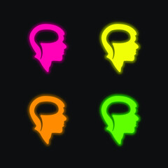 Brain On Head four color glowing neon vector icon
