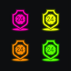 Fototapeta premium 24 Hours four color glowing neon vector icon