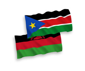 Flags of Malawi and Republic of South Sudan on a white background