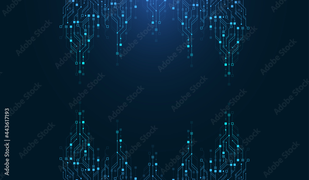 Leinwandbilder Modern technology circuit board texture background design. Quantum computer technologies concepts, large data processing. Futuristic blue circuit board background. Minimal vector motherboard