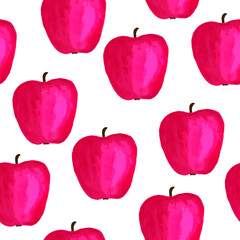Red apples kitchen fabric print vector seamless pattern in watercolor style. Garden fruits green red aplles seamless wallpaper pattern design.
