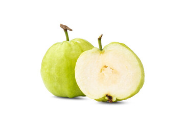 Guava fruit and half sliced isolated on white background.full depth of field with Clipping Path