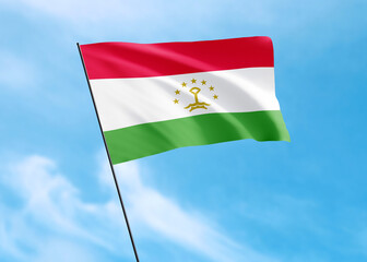 Tajikistan flag flying high in the sky Tajikistan independence day. World national flag collection
