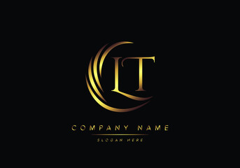 alphabet letters LT monogram logo, gold color elegant classical