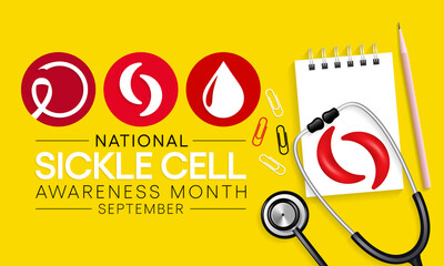 Sickle Cell disease awareness month is observed every year in September, it is a group of inherited red blood cell disorders. Millions of people do not know they have sickle cell trait. vector art
