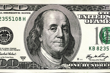 Hundred dollar bill with a close-up portrait of Franklin