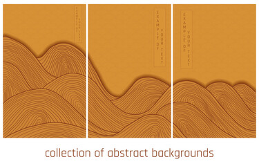 collection of bright yellow abstract japanese style lines waves