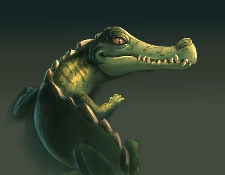 Cartoony crocodile on the black background 