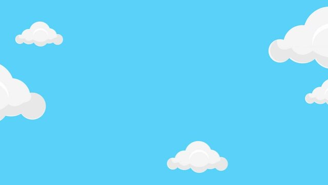 White clouds moving on blue clean sky background in high resolution 4k.Cartoon sky animated background. Simple animation.