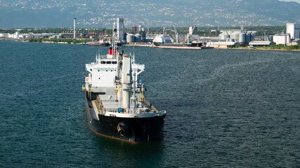 Tanker ship stay at the anchor in the Jamaica harbor anchorage