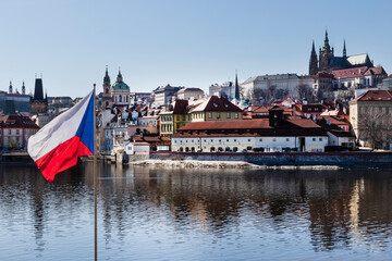 The Czech Flag with Hrdcany Palace as background