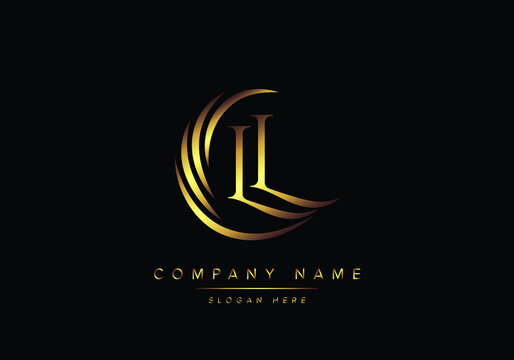 alphabet letters LL monogram logo, gold color elegant classical