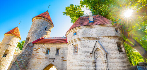 Viru Gate towers in Tallinn old town, Estonia