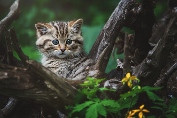 Naklejka na ściany i meble European wild cat (Felis silvestris) detail portrait cat kitten