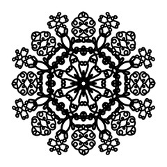 a fabulous flower. circular ornament. black contour drawing by hand. isolate. doodle style. henna, tattoo, print, template.