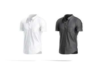 Blank black and white short sleeve button down shirt mockup