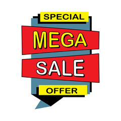 Mega sale tag, label, marketing and promotion concept, flat design, vector illustration, banner.