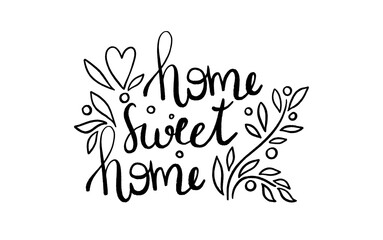 Home sweet home lettering outline hand drawn vector. Typography quote word