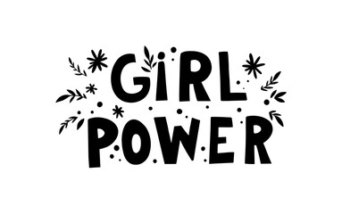 Power girl lettering outline hand drawn vector. Quote art text