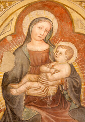 VERONA - JANUARY 27: Madonna fresco from 12. - 15. cent. by anonym author in Basilica di San Zeno...