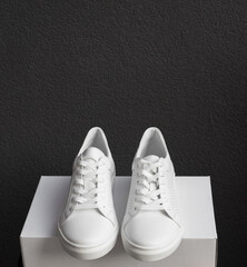 White sneakers on the box at black background