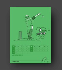 Happy new year 2022 Cricket Calendar - New Year Holiday design elements for holiday cards, calendar banner poster for decorations, Vector Illustration Background.