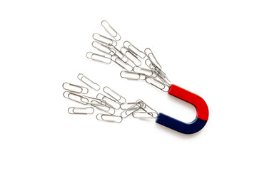 Magnet with paper clips. Office supplies top view