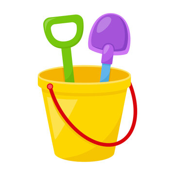Kid toy bucket with spatula, vector illustration