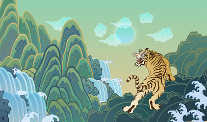 Oriental painting tiger illustration 동양화 호랑이 일러스트 02 © pil