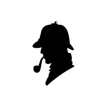 Silhouette of sherlock holmes and a saxophone in black and white