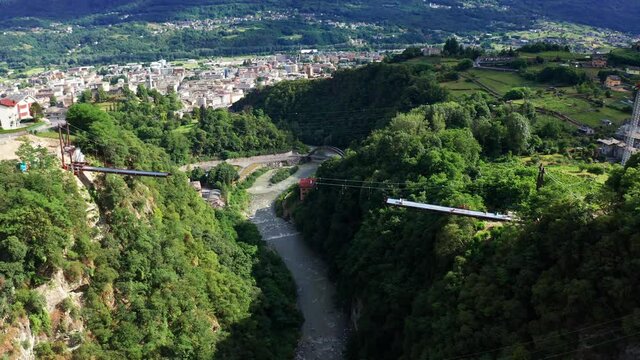 Aerial 4K - Sondrio in Valtellina, cable-stayed bridge construction in Cassandre