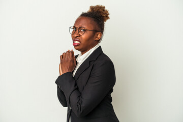 Young business african american woman isolated on white background scared and afraid.