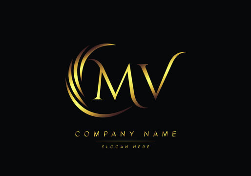 alphabet letters MV monogram logo, gold color elegant classical