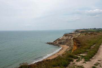 footpath along the coast at Milford on Sea England on a stormy summer day