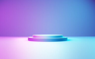 3d rendering of purple and blue podium abstract background. Cyberpunk concept. Scene for advertising, technology, showcase, banner, cosmetic, fashion, business. Sci-Fi Illustration. Product display
