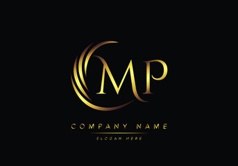 alphabet letters MP monogram logo, gold color elegant classical