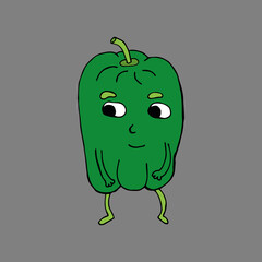 Funny cartoon character sweet pepper. Vegetables and fruits. Vector illustration. Isolated. Doodles. Comics. Coloring pages for children and adults.
