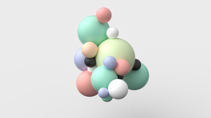 Abstract composition with 3d spheres cluster. Colorful candy matte bubbles. Realistic illustration of balls. Trendy banner or poster design. Futuristic background