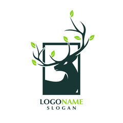 beautiful square deer logo with leaf element on the antler