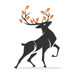 beautiful deer logo with leaf element on the antler