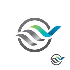 Naklejka premium silver wave logo illustration with circle