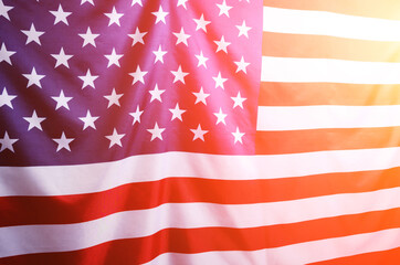 Flag United States America. Independence Day and Memorial Day.Stars and stripes.With sunlight.