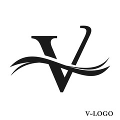 v logo with wave illustration