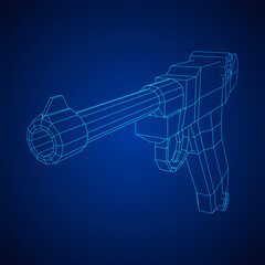German world war military firearm pistol. Wireframe low poly mesh vector illustration.