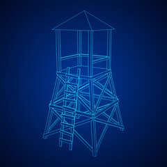 Watchtower or observation tower for hunters. Wireframe low poly mesh vector illustration.