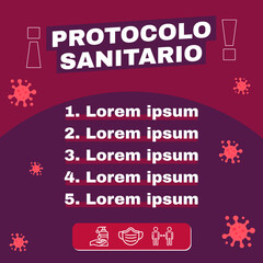 Concepto de coronavirus. Protocolo Sanitario. Gráfica de protocolo. Cuidados contra el virus. Medidas Sanitarias. Covid 19. Quédate en casa.