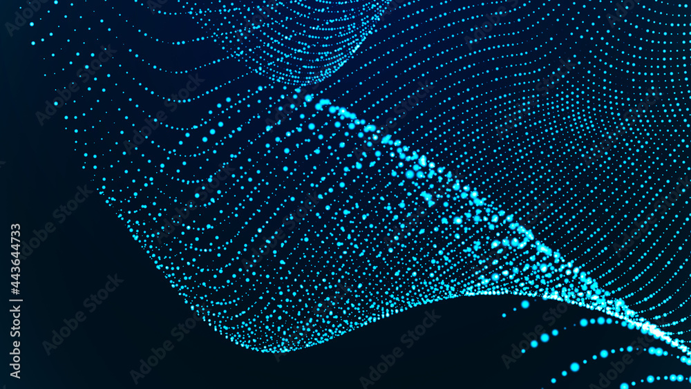 Poster abstract digital background. futuristic wave of dots and weave lines. digital technology. 3d renderi