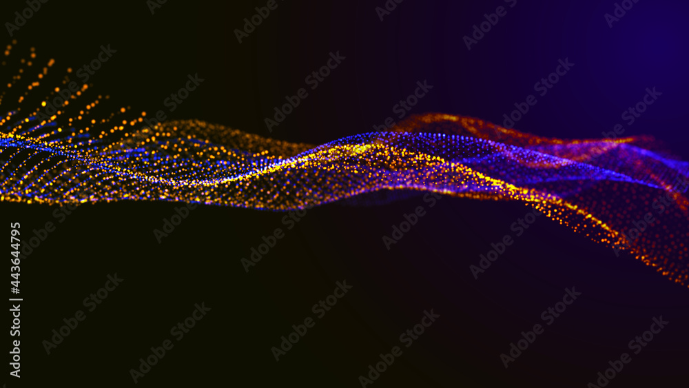 Poster abstract digital background. futuristic wave of dots and weave lines. digital technology. 3d renderi